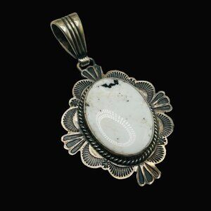 Huge Daniel Mike White Buffalo Navajo Turquoise Sterling Pendant